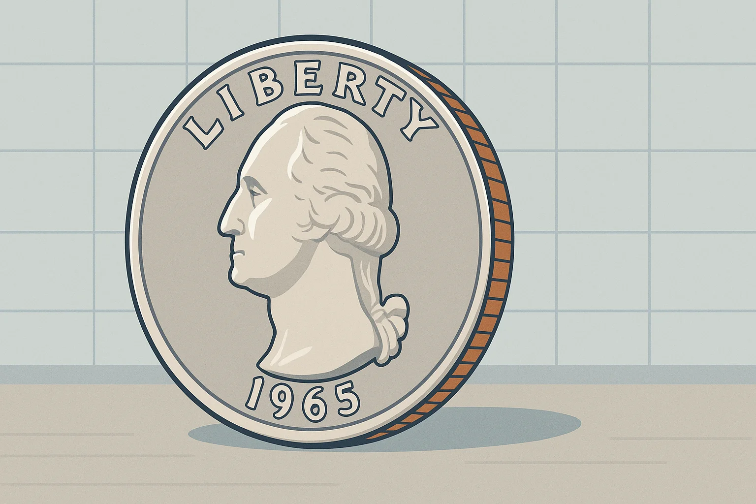 A 1965 quarter with a clearly visible copper side.