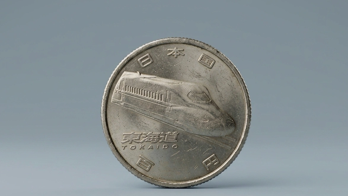 close-up of slightly worn 100 yen coin with visible texture